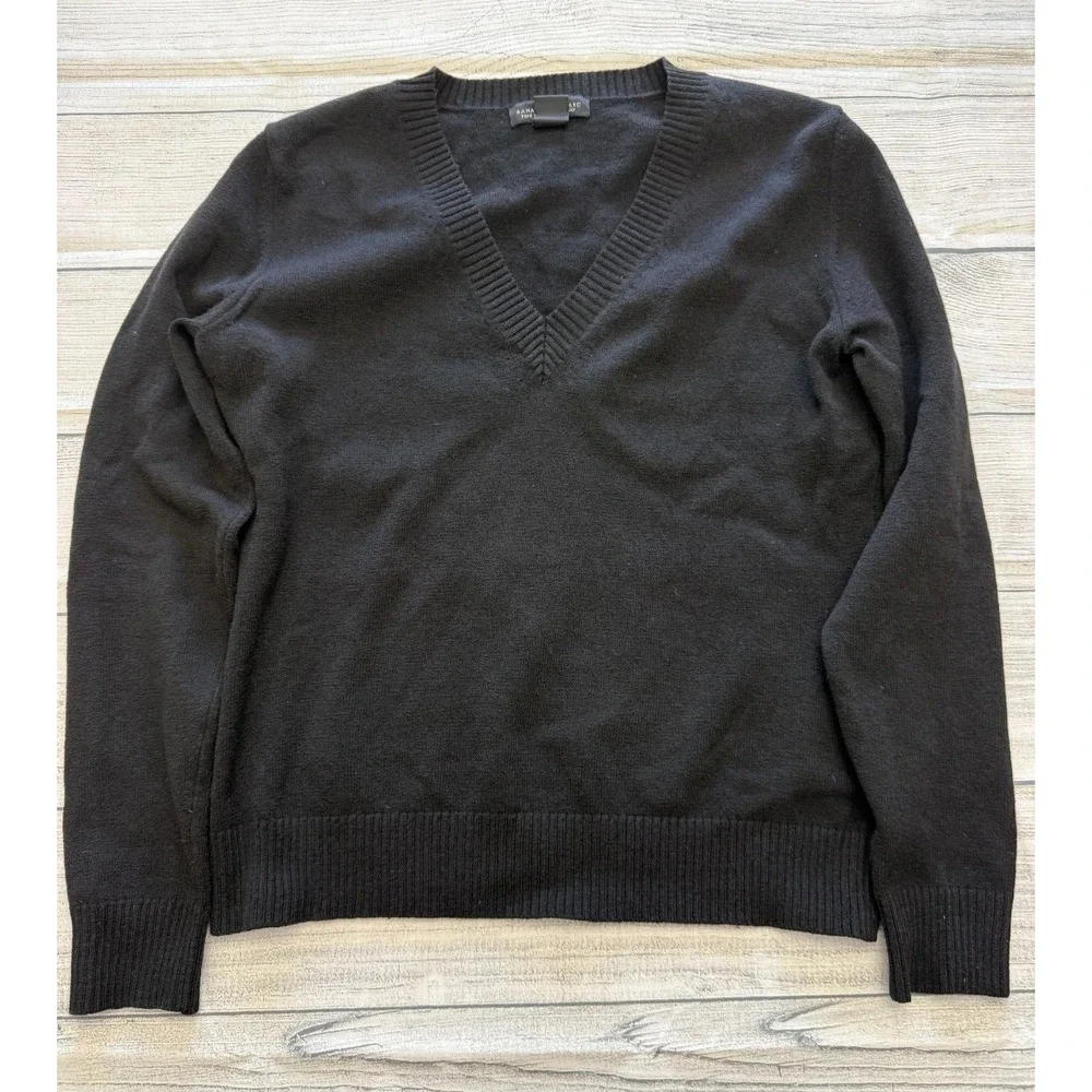 Banana Republic Fine Italian Merino Sweater Mens Lg Black Wool V Neck Ribbed